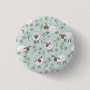 Counting sheep on sea glass blue 3 cm round badge