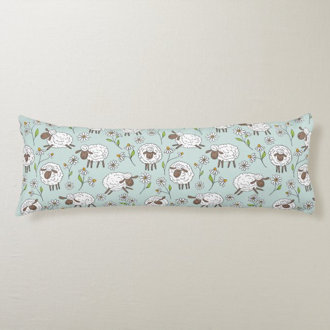 Counting sheep on sea glass blue body cushion (Front)