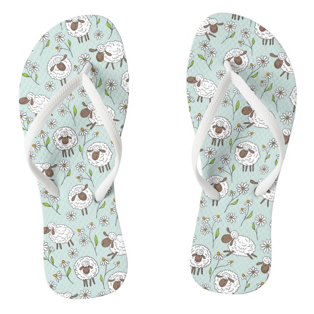 Counting sheep on sea glass blue flip flops (Footbed)