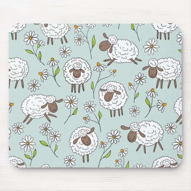 Counting sheep on sea glass blue mouse mat (Front)