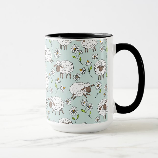 Counting sheep on sea glass blue mug (Right)