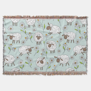 Counting sheep on sea glass blue throw blanket