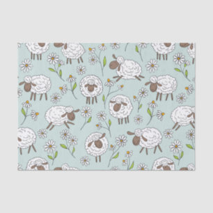 Counting sheep on sea glass blue tissue paper