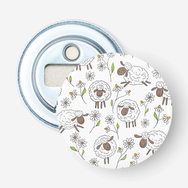 Counting sheep on white bottle opener (Front)