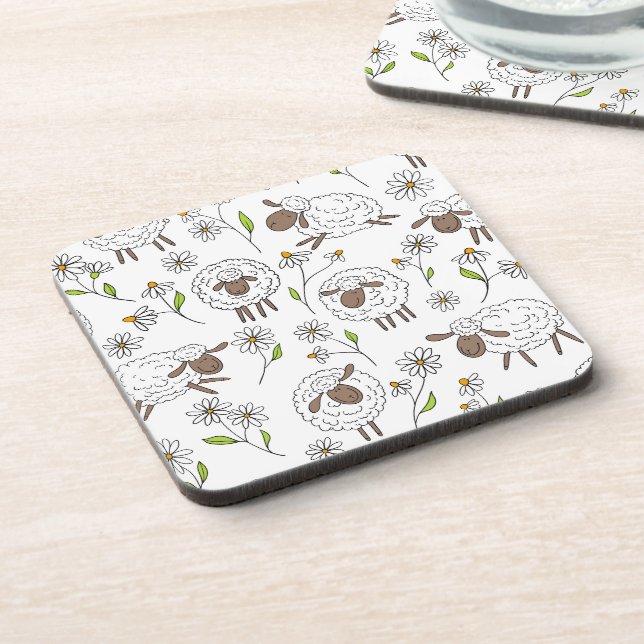 Counting sheep on white coaster (Left Side)