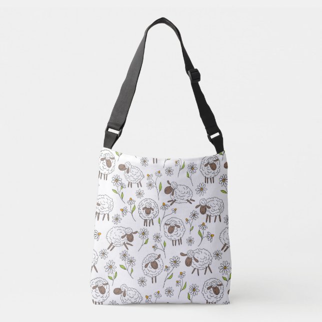 Counting sheep on white crossbody bag (Front)
