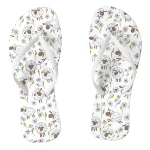 Counting sheep on white flip flops
