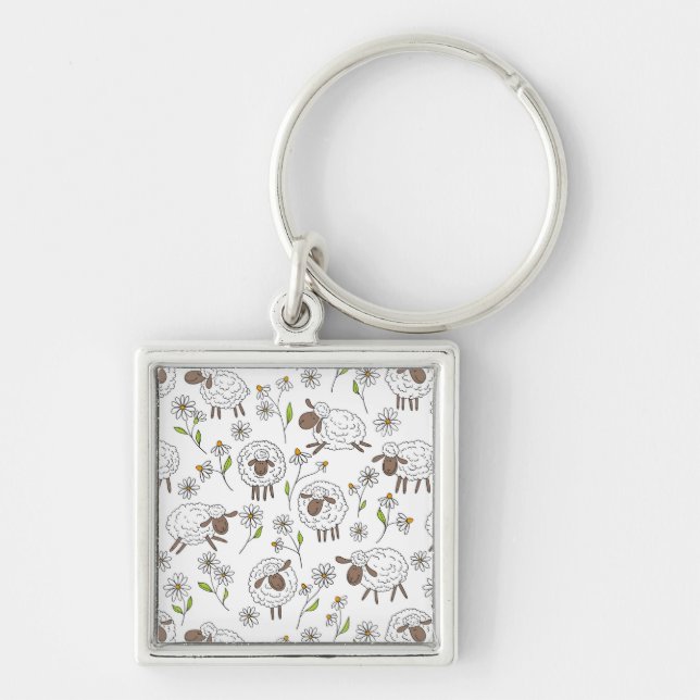 Counting sheep on white key ring (Front)