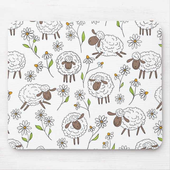 Counting sheep on white mouse mat (Front)
