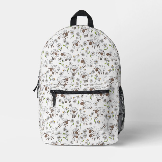 Counting sheep on white printed backpack (Front)
