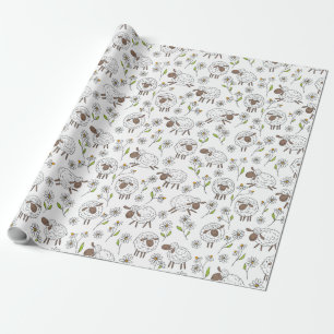 Counting sheep on white wrapping paper