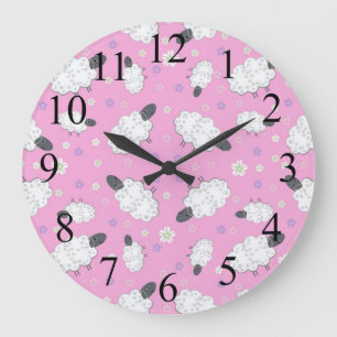 Counting Sheep Pink Wall Clock