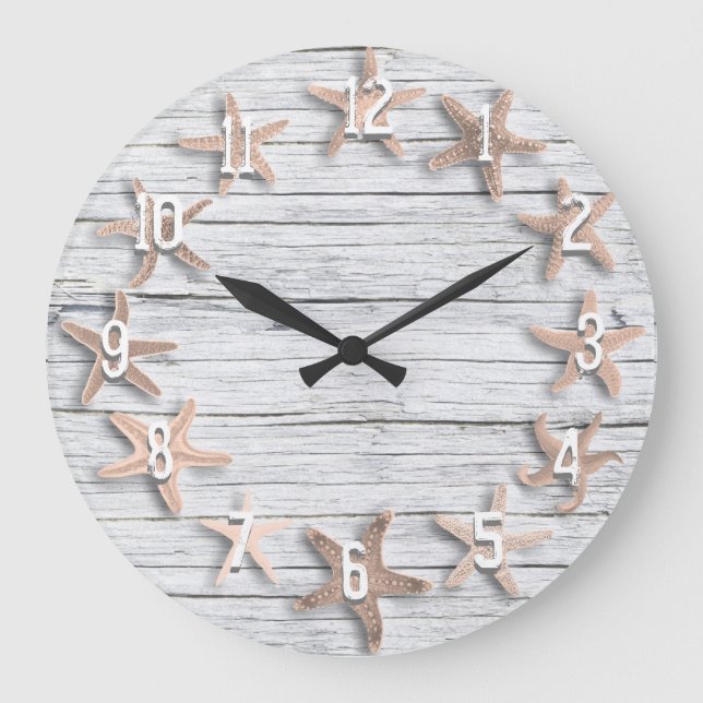 Counting Starfish Faux Driftwood Large Clock (Front)