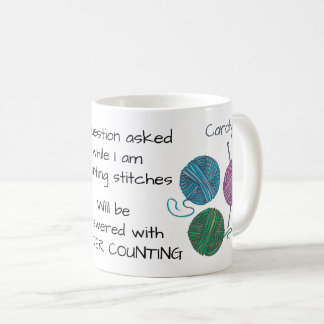 Counting stitches, knitting humour, with your name coffee mug