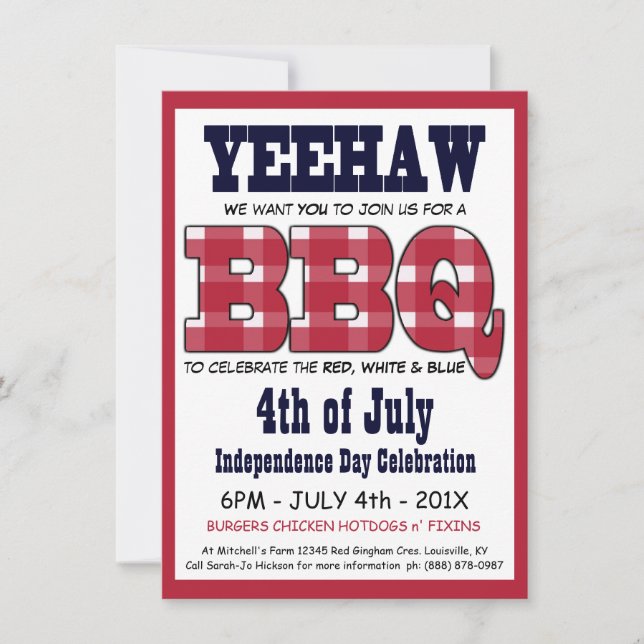 Country 4th of July Picnic BBQ Invitation (Front)