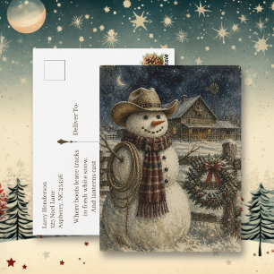 Country and Western Christmas Cowboy Snowman Postcard