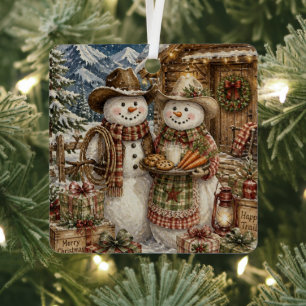 Country and Western Cowboy Snowmen Christmas Metal Tree Decoration