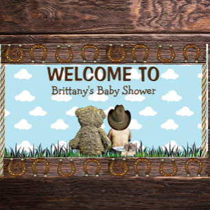 Country and Western Lil Cowboy & Teddy Bear Banner
