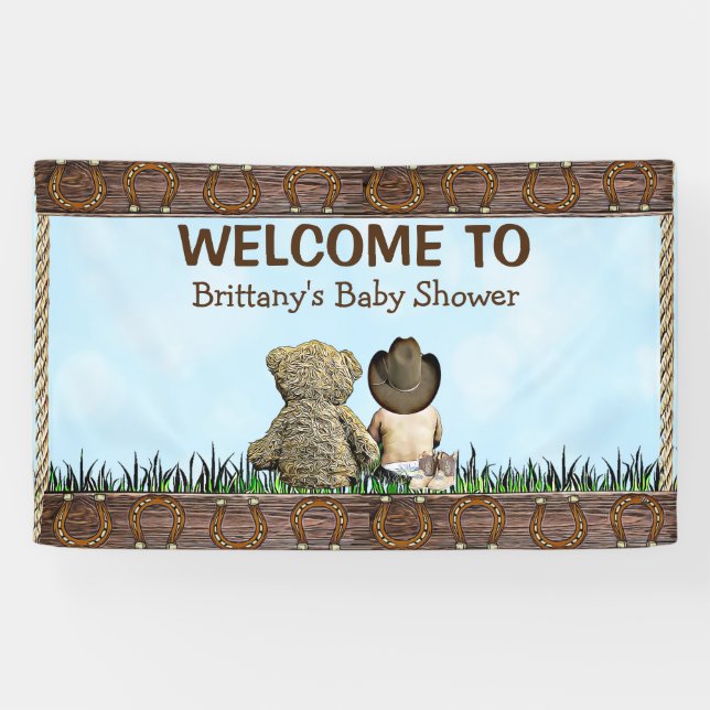 Country and Western Lil Cowboy & Teddy Bear Banner (Horizontal)