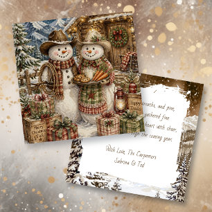 Country and Western Mr and Mrs Snowman Christmas Card