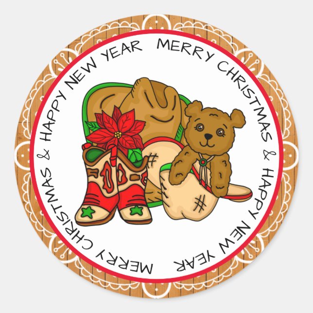 Country and Western Rustic Christmas Classic Round Sticker (Front)