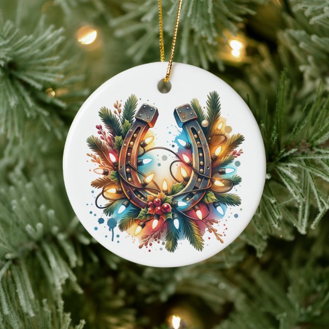 Country and Western Rustic Horseshoe Christmas Ceramic Tree Decoration (Tree)