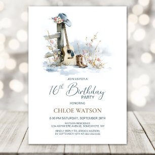 Country and Western Winter 16th Birthday Party Invitation