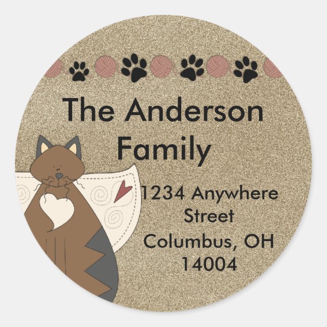 Country Angel Cat Round Return Address Label (Front)