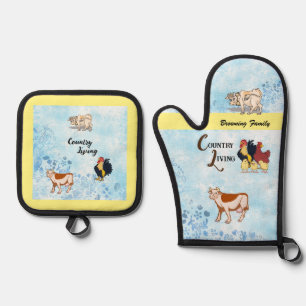 Country Animals Creation Oven Mitt & Pot Holder Set