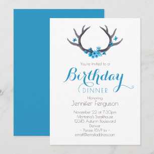 Country Antlers Blue Birthday Invitation