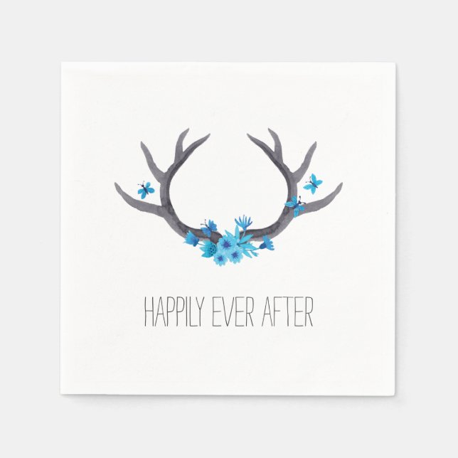 Country Antlers Blue Wedding Napkin (Front)