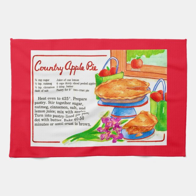 Country Apple Pie Recipe Tea Towel (Horizontal)