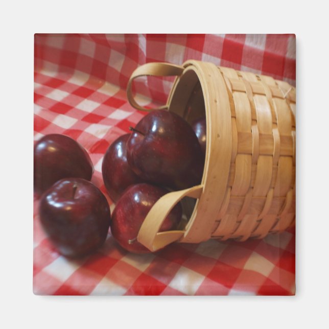 Country Apples on a Chequered Tablecloth Magnet (Front)