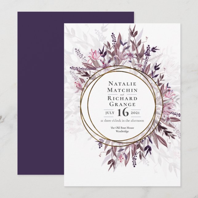 Country art floral wedding invite, invitation (Front/Back)