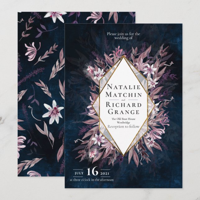 Country art floral wedding invite, invitation (Front/Back)