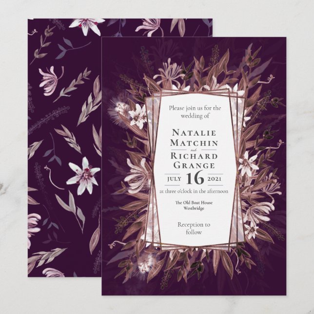 Country art floral wedding invite, invitation (Front/Back)