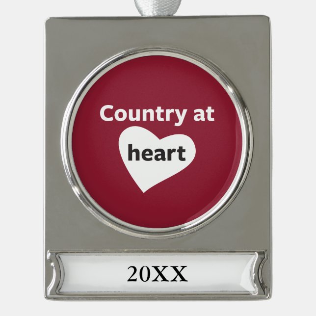Country at Heart Silver Plated Banner Ornament (Front)