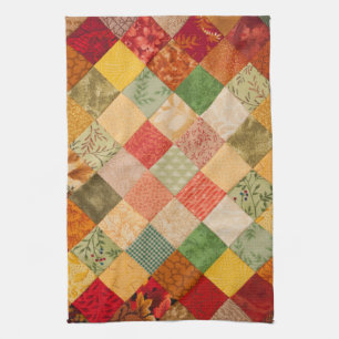Country Autumn Diamond Patchwork Pattern Tea Towel