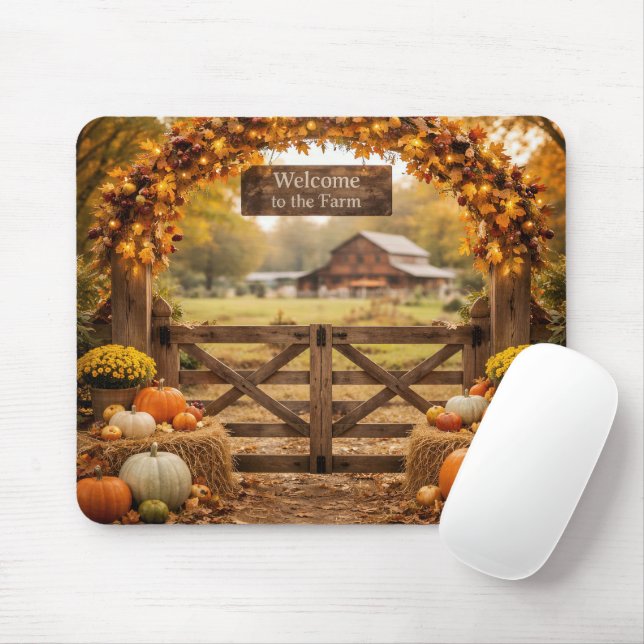 Country Autumn Farm Mouse Mat (With Mouse)