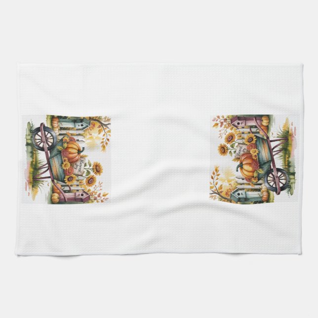Country Autumn Harvest, Vintage Fall Harvest,  Tea Towel (Horizontal)