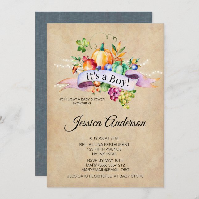 Country Autumn Lights Boy Baby Shower Invitation (Front/Back)