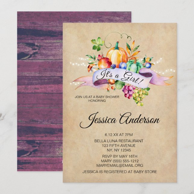 Country Autumn Lights Girl Baby Shower Invitation (Front/Back)