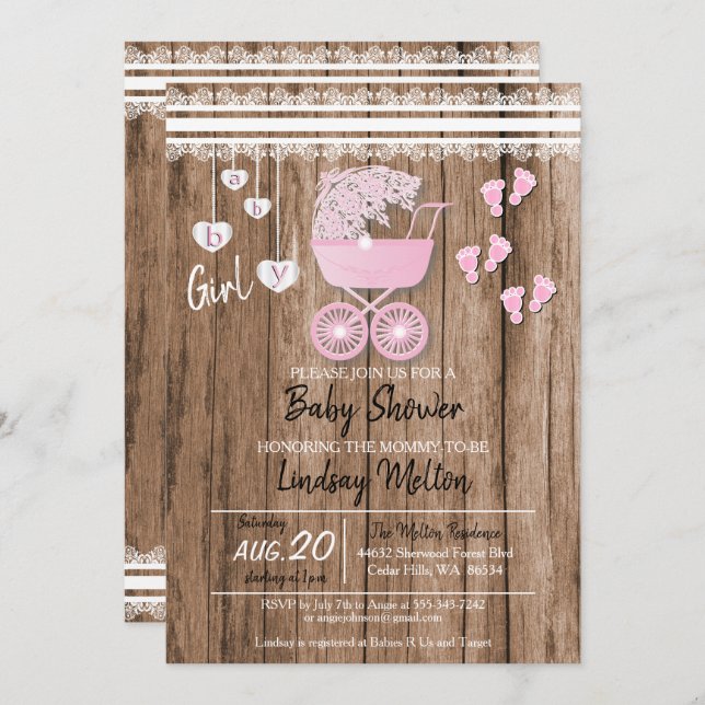 Country Baby Girl Shower Design Invitation (Front/Back)
