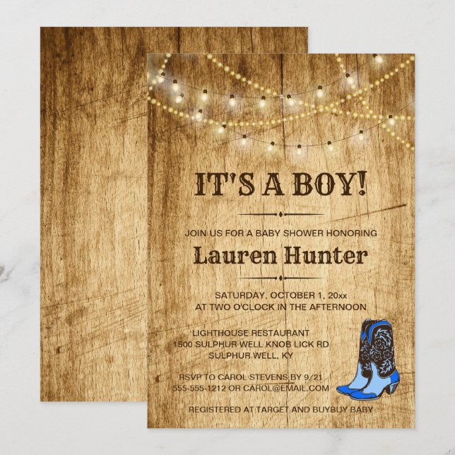 Country Baby Shower Invitation for boy (Front/Back)