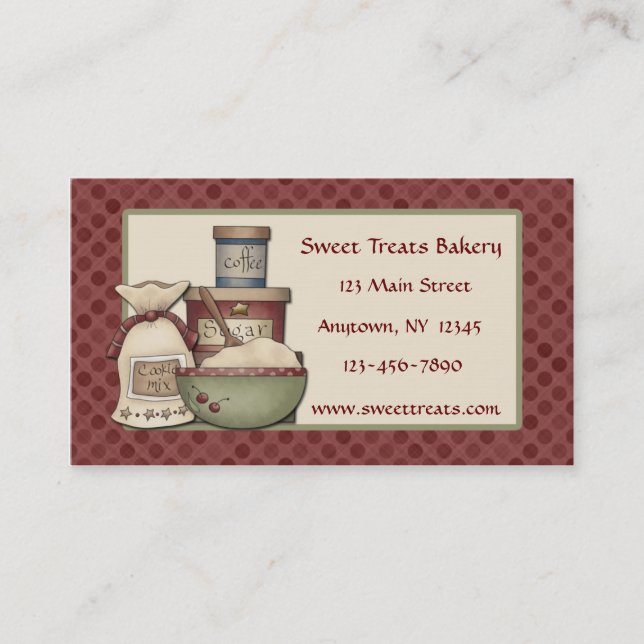 Country Baking, Maroon Dots Business Card (Front)
