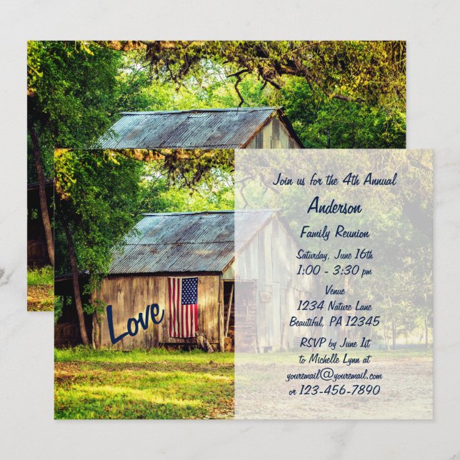 Country Barn American Flag Love Family Reunion Invitation (Front/Back)