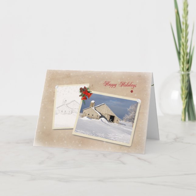 Country Barn Happy Holidays Holiday Card (Front)