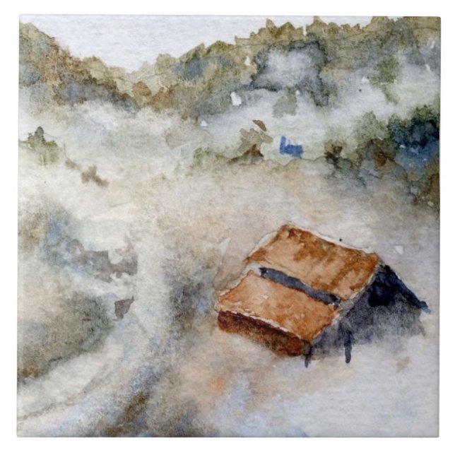 Country barn in fog filled valley farm tile (Front)