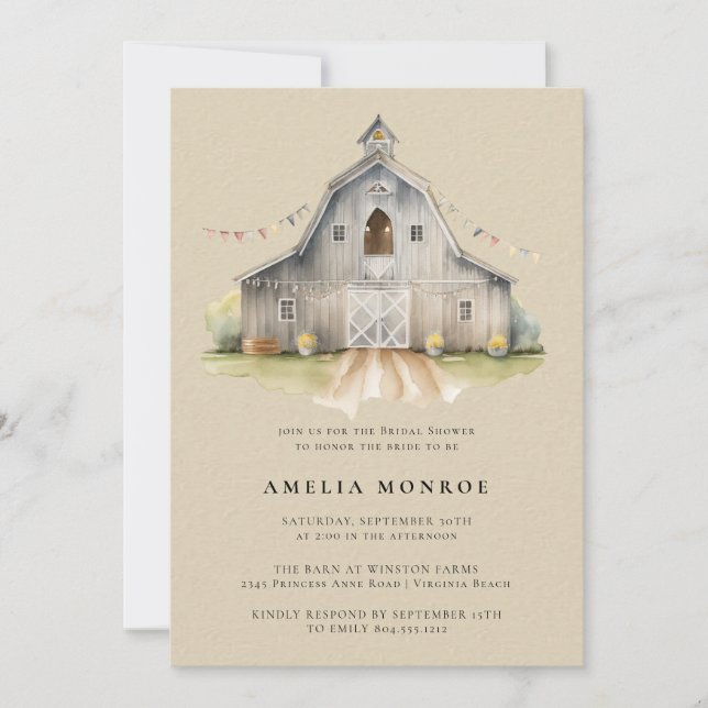 Country Barn Rustic Bridal Shower Invitation  (Front)
