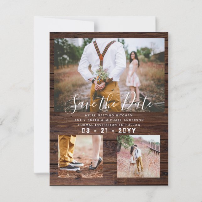 Country Barn Rustic PHOTO Collage Save Date (Front)